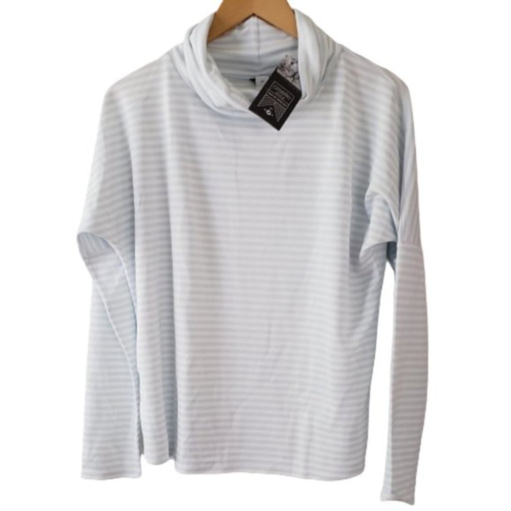 Oiselle Blue and White Striped Mock Neck